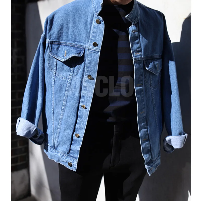

Мужская джинсовая куртка на пуговицах, небесно-голубая приталенная куртка в стиле хип-хоп, джинсовая куртка в стиле ретро, Уличная Повседне...