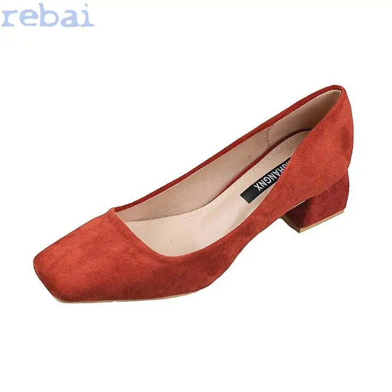 

Square High Heels Shoes Woman 2021 Autumn Square Toe Black Heels Office Ladies Female Pumps Zapatos Rojos Mujer Kitten Heels