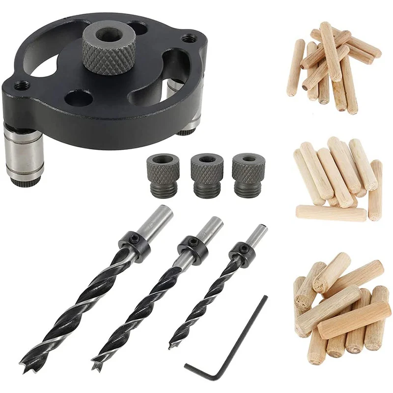

Vertical Pocket Hole Jig with 6/8/10mm Dowel Drill Guide Woodworking Tool Kit Jig Positioner Locator Self Centering Kit