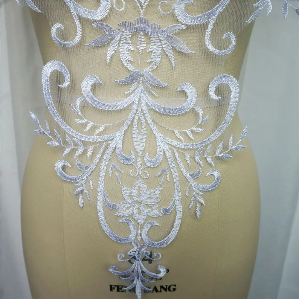 Вышитая белая кружевная ткань свадебное платье аппликация в стиле барокко сетка