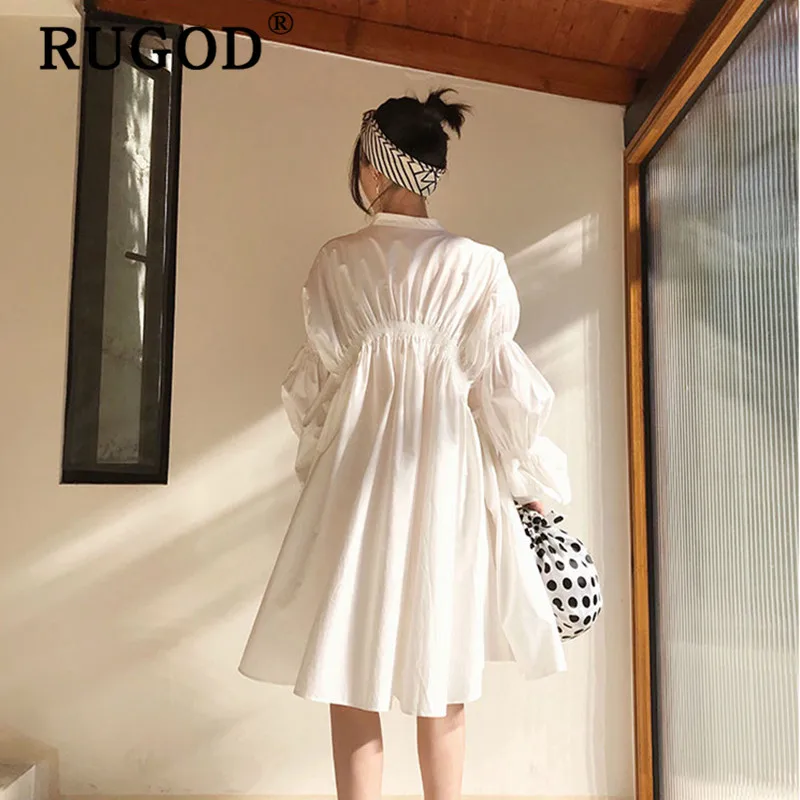 RUGOD 2020 корейские женские осенние белые плиссированные платья рубашки с длинным