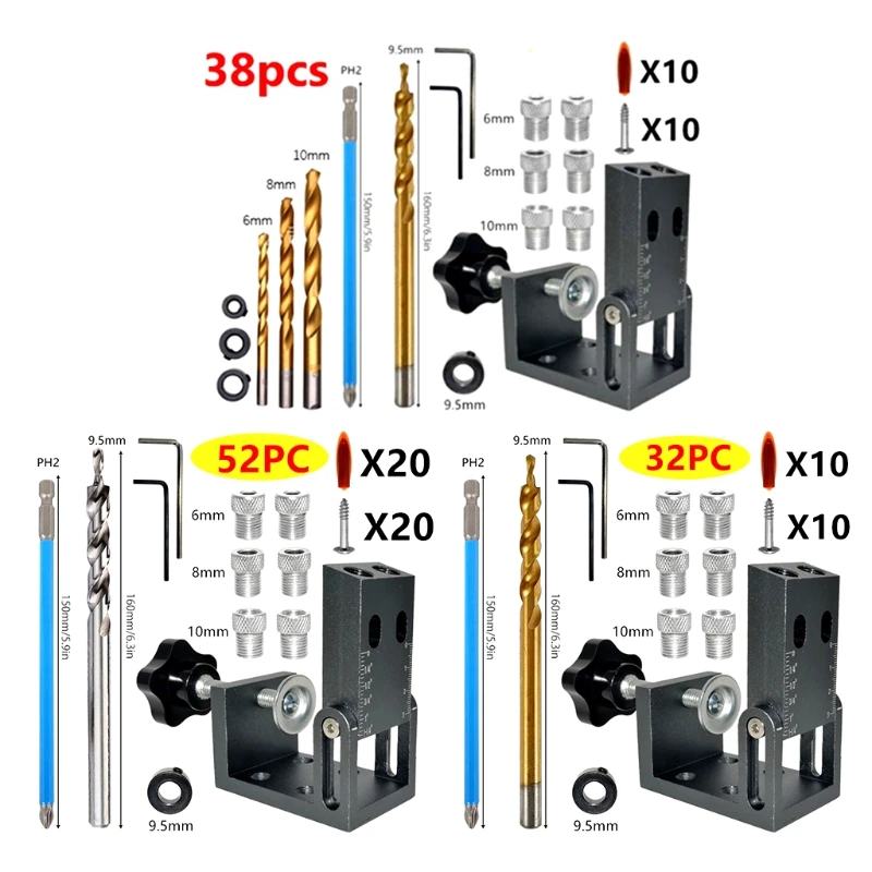 

32 pcs Oblique Hole Locator Drill Bits Jig Clamp Kit for Woodworking