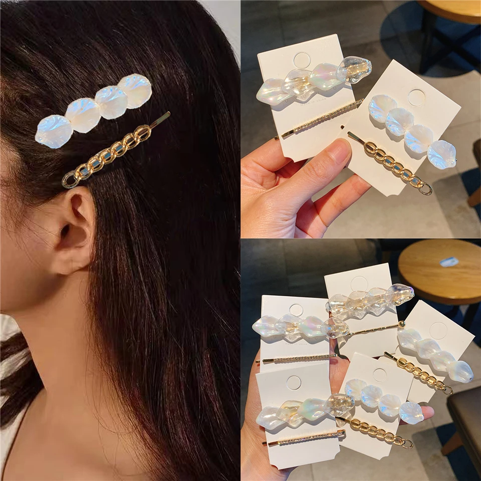 

Модные женские заколки для волос в Корейском стиле, акриловые металлические заколки для волос в форме листьев, пляжные головные уборы, зако...