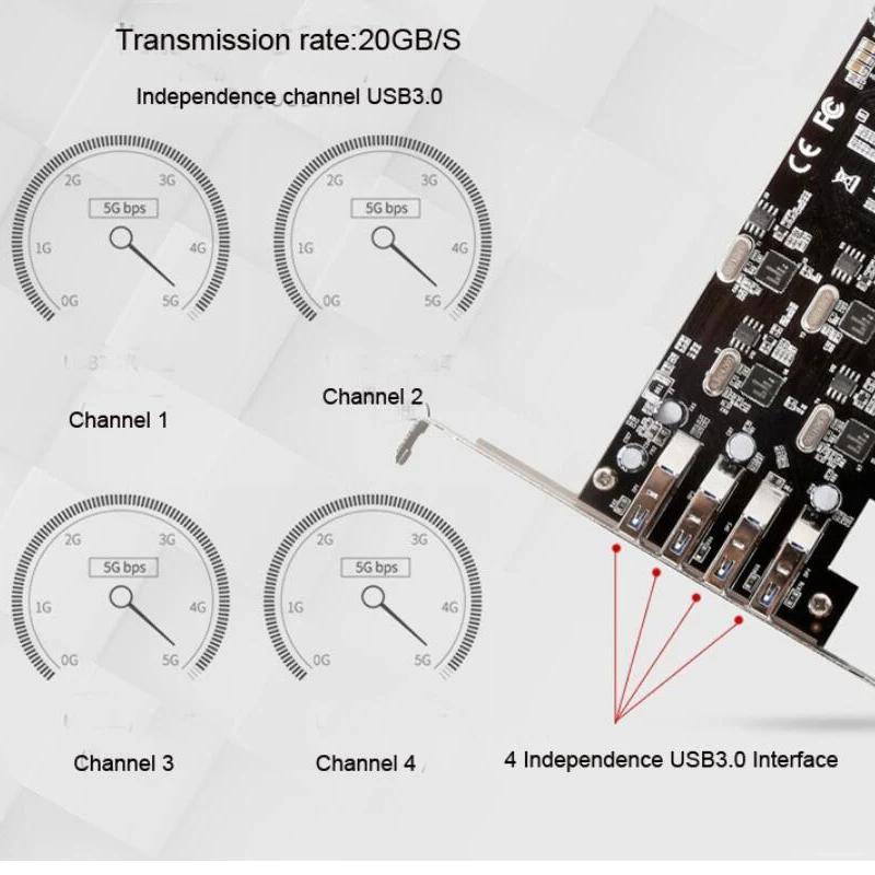 Плата расширения узла IOCREST PCIe 3 0x4 до 4 портов s USB3.2 Gen1 Gen2 Type-A скорость порта