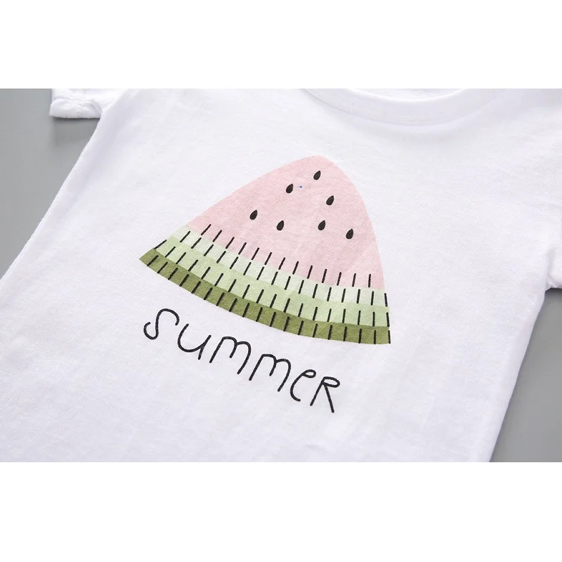 Топы с принтом арбуза и букв для маленьких девочек комплекты одежды шортами