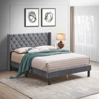 modern bed frame with tufted upholstered bed with curve design queen size gray platform easy assembly bedroom furniture