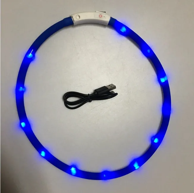 Светодиодный светильник ошейник USB Перезаряжаемый Регулируемый ошейник безопасности для домашних животных для собак и кошек-3 режима 12 светильник s - Цвет: Синий