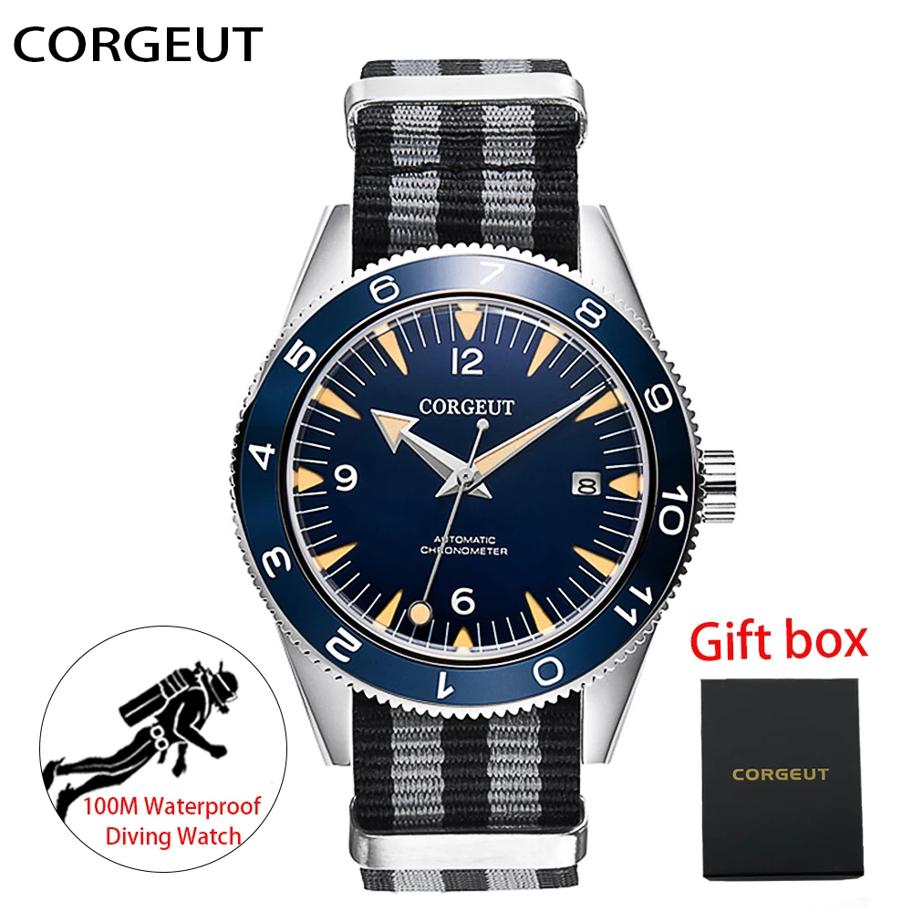 

CORGEUT Vintage Classic Watch Men Watches Waterproof Date Canvas Sport Mechanical Military Male Wrist Watch Dive reloj hombre
