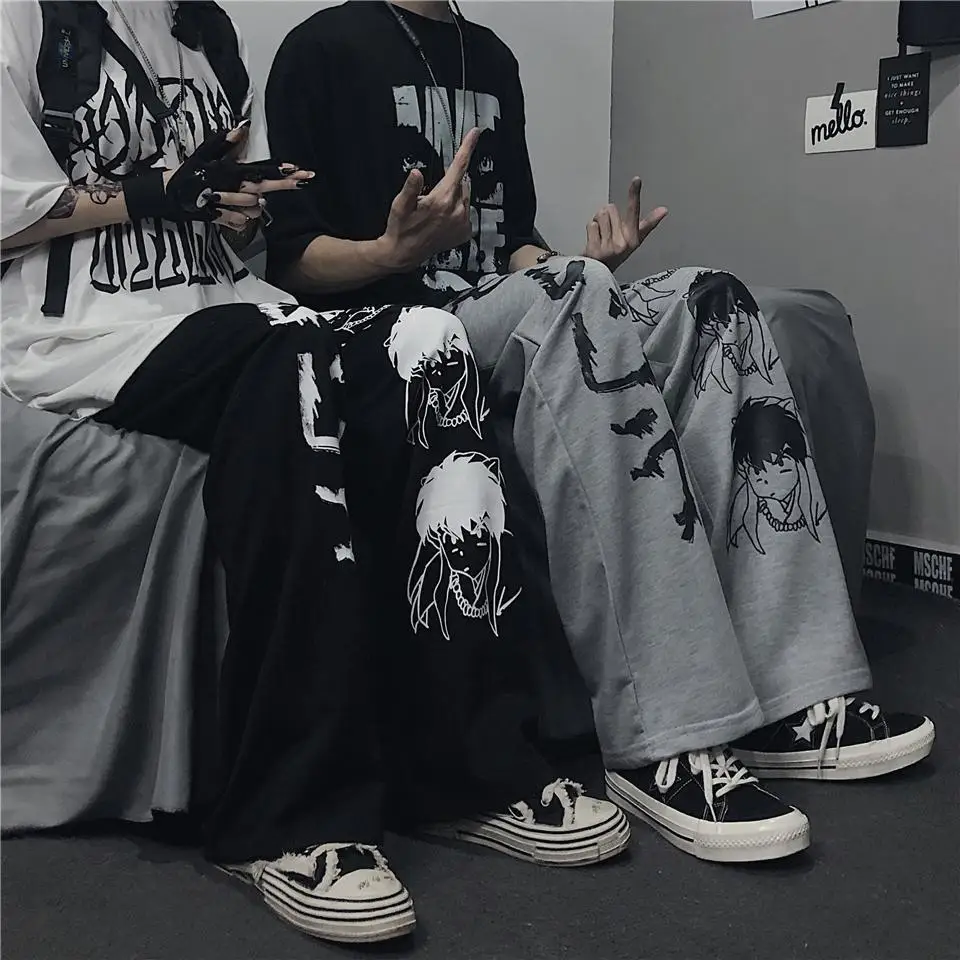 

Harajuku Dark Wind Hip Hop Wide Leg Pants Women Japanese Pattern Baggy Harem Pants Casual Oversize Graffiti High Waist Trousers
