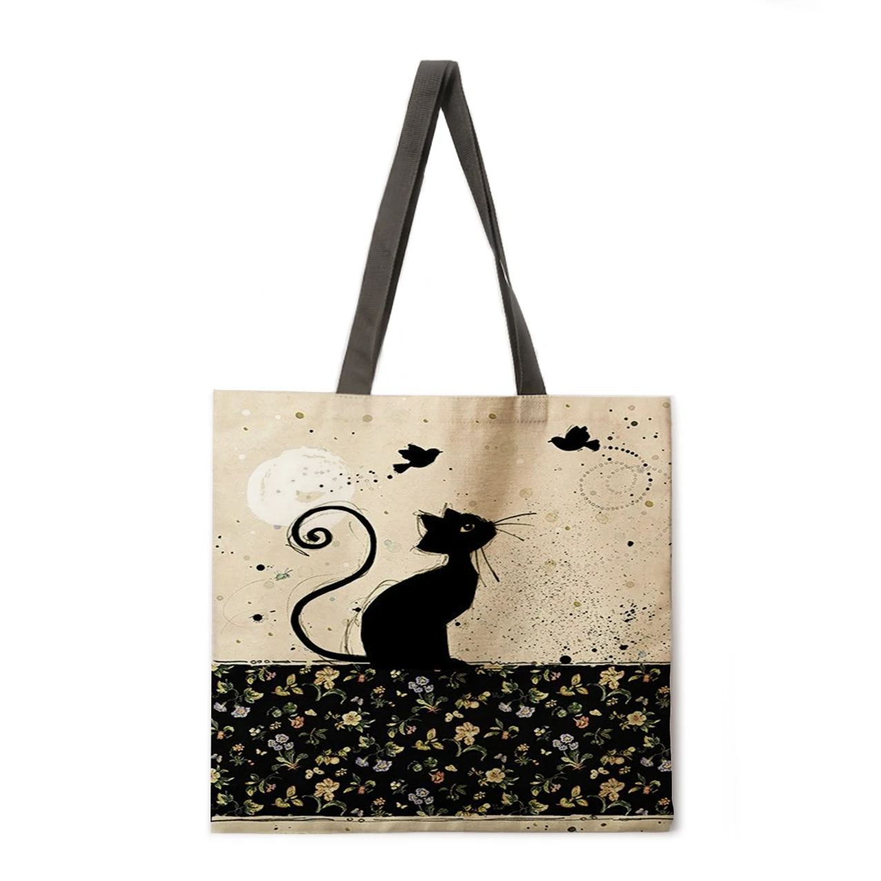 

Flower Cat Printed Tote Bag Tote Bag Reusable Supermarket Shopping Bag Ladies Sundries Bag Shoulder Bag Outdoor Beach Bag