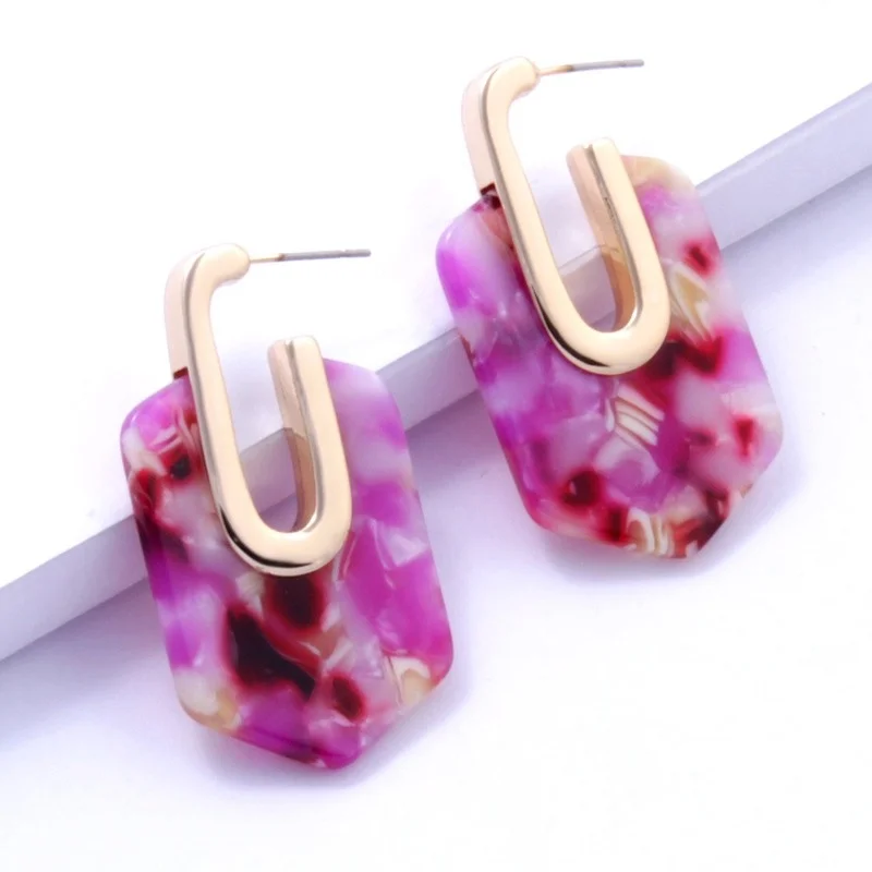 

Retro 2021 New Personality Creative Geometric Metal Acetate Acrylic Vintage Earrings Women Fashion Jewelry