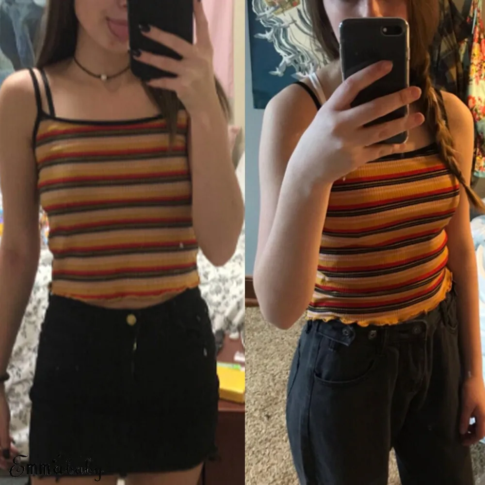 Hirigin женские сексуальные радужные цвета полосатые укороченные топы на