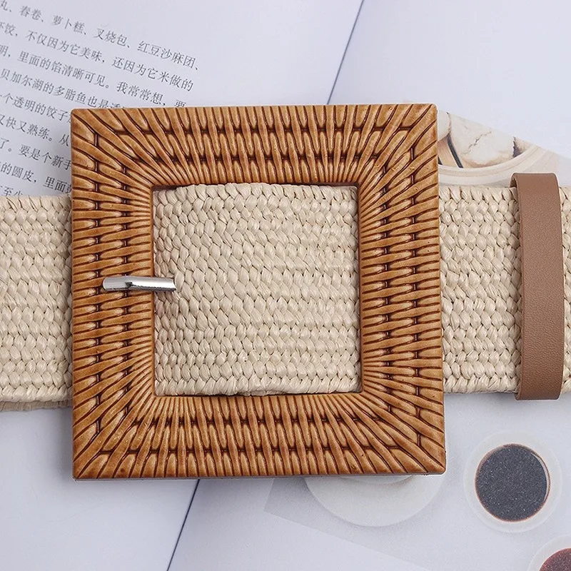 

2020 Summer New Women's Beach Bohemia Elastic Belt Girdle Square Bucklet Braided Belt Summer Dress Women Korean Fashion Strap