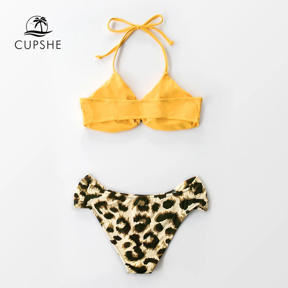CUPSHE желтый и леопардовый бикини на бретелях сексуальные с вырезами Низкая талия