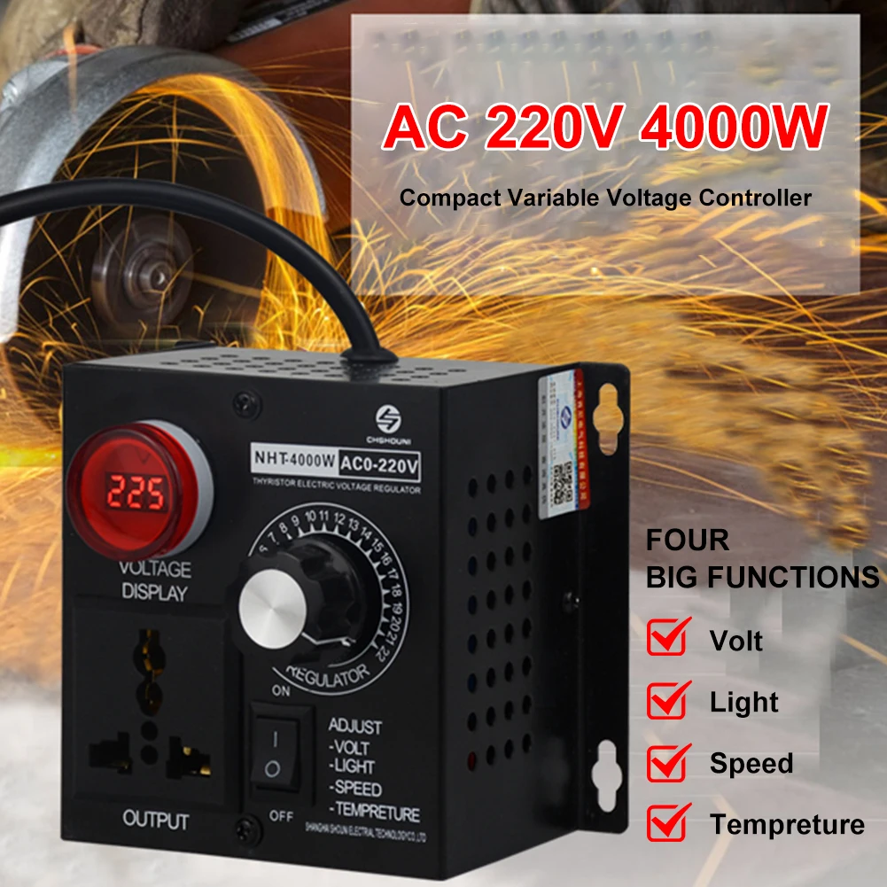 

Portable AC 220V 4000W Speed Temperature Light Voltage Adjuatable Dimmer Voltage Regulator Compact Variable Voltage Controller
