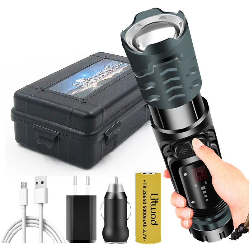 

9-CORE XHP90.2 flashlig COB High Quality Led Flashlight USB Rechargeable Torch Use 26650 Battery Torch Aluminum Zoomable Lantern