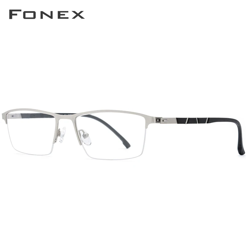 Очки по рецепту из FONEX сплава, сверхлегкие полуоправы, квадратные очки для близорукости, оправа для очков, мужские Силиконовые Оптические очки без винтов 9859 - Цвет оправы: Серебристый