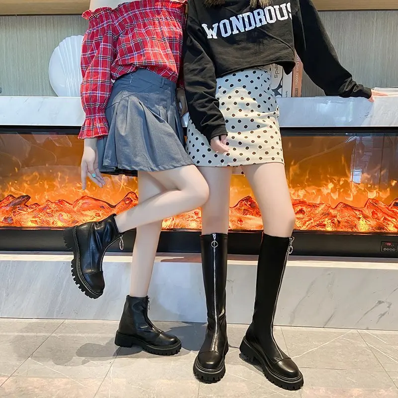 

Women's Winter Leather Boots, Autumn Thick-soled Gothic Shoes, High Boots, Fashionable High-heeled Front Zipper And Velvet Boots