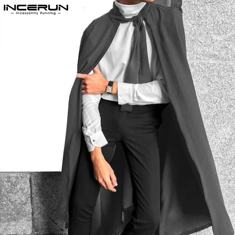 

2021 модная мужская накидка, свободные пончо на шнуровке, длинный Тренч, однотонная флисовая уличная одежда, мужская повседневная накидка, зи...