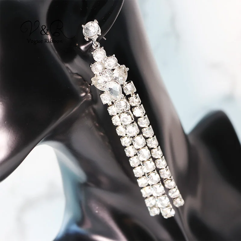 Массивная брусчатка цепь линия Нитевдеватель висячие серьги с кристаллами