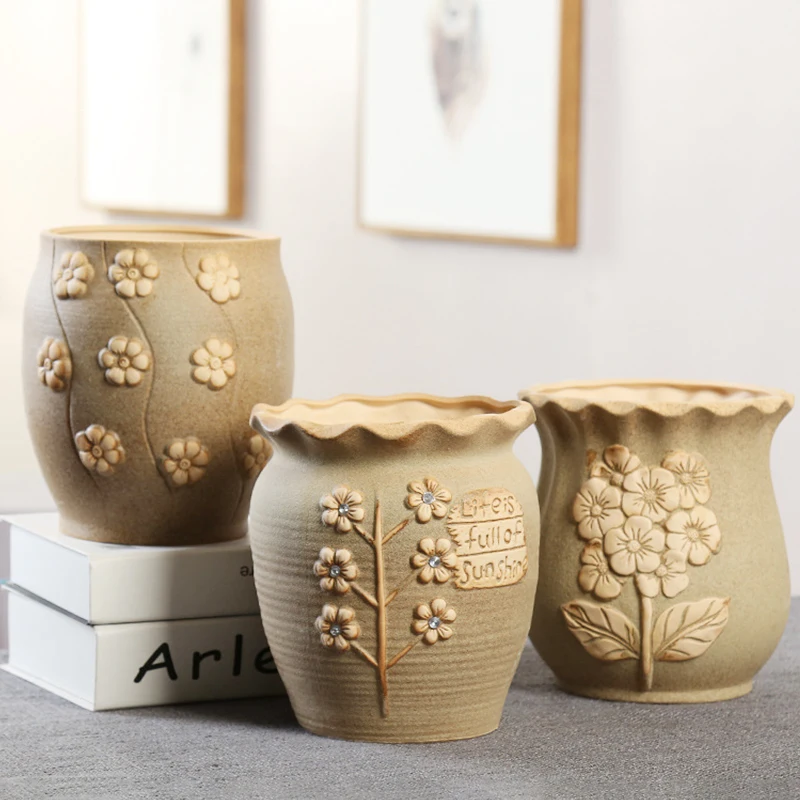 

Korean Handmade Flow Glaze Succulent Ceramic Flower Pot Retro Green Plant Pot Desktop Ornaments Figurines Home Decor Garden