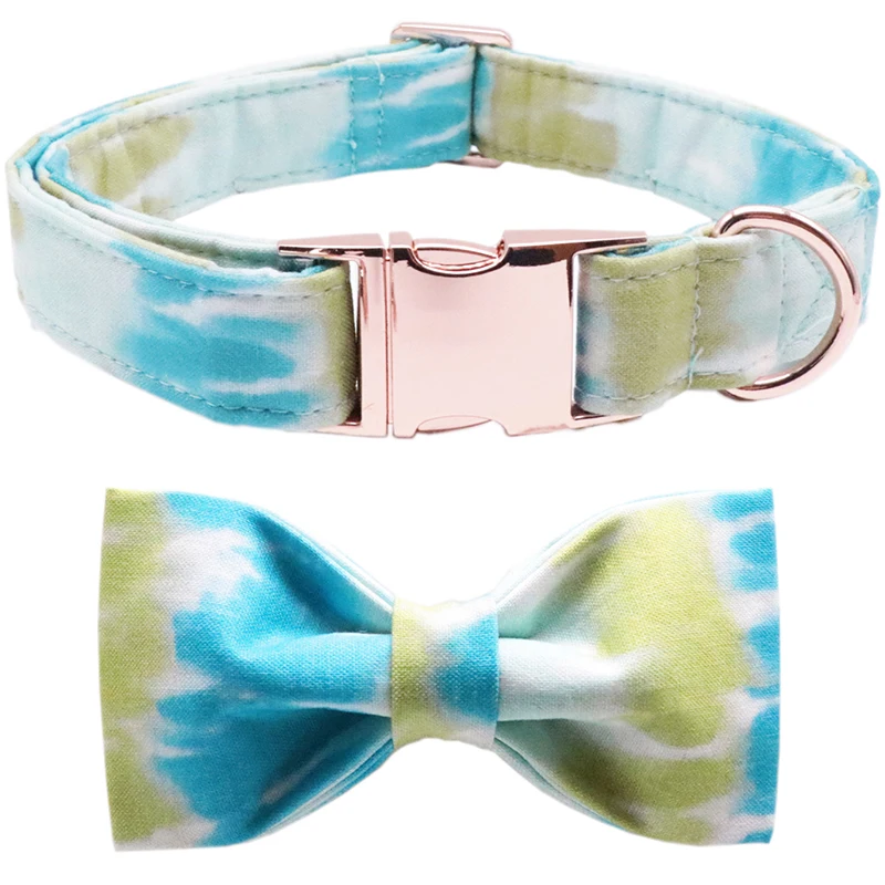 

Unique Style Paws Personalized Cotton Dog Collar with Bow Tie Adjustable Tie Dye Pet Dog Collar for Large Medium Small Dog