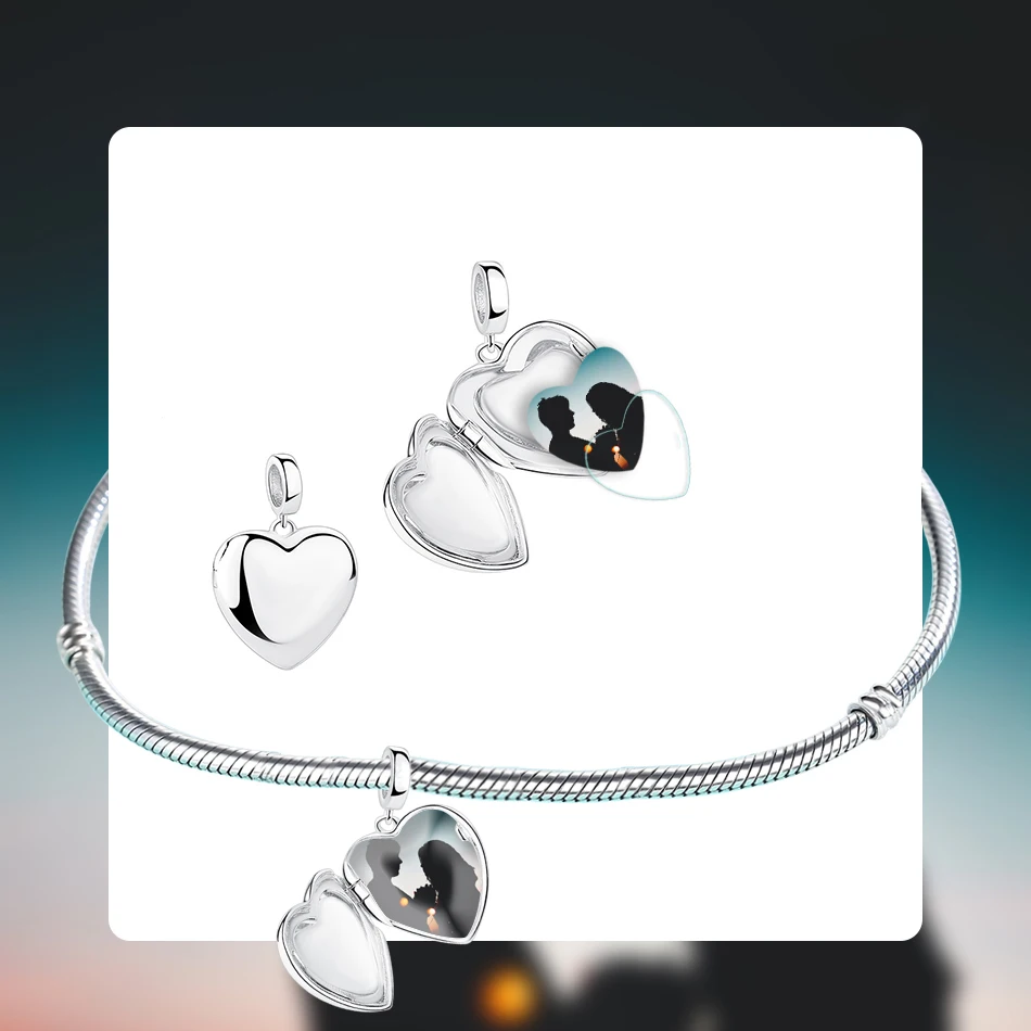 ELESHE на заказ фото 925 пробы Серебряный Шарм бисера Fit Pandora браслет ожерелье DIY сердце кулон персонализированные ювелирные изделия подарок