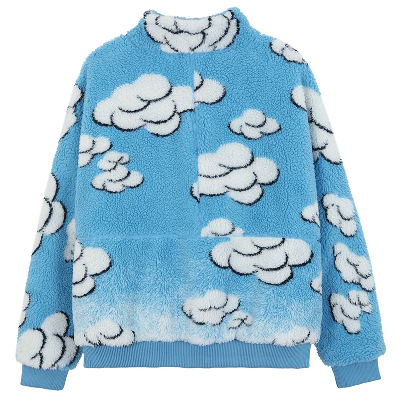 2020 Cotton Padded Thick Parkas Jackets Streetwear Hip Hop Clouds Print Fleece Warm Full Zip Coats Fashion Harajuku Outwear tops | Мужская