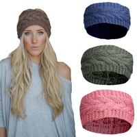 new pure color knitting wool hollow top cap headband autumn and winter warm fashion headbands women bandanas