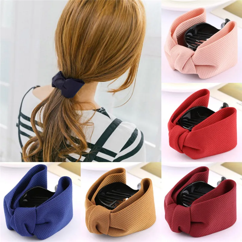 

Korean Elegant Sweet Fabric Bow Hair Claw Women Solid Cloth Ties Banana Hair Crab Clips Ponytail Holder Girl Hair Accessories