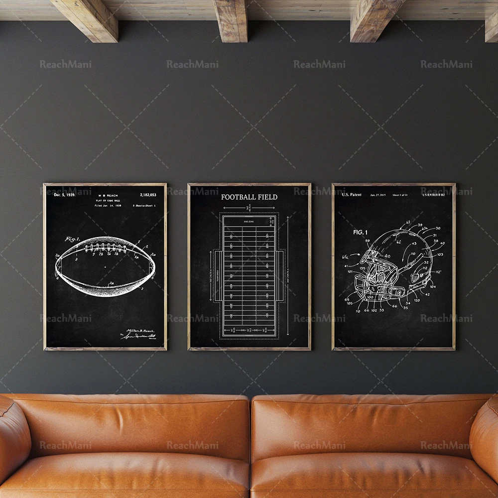 

Football Patent Print Set of 3, American Football Patent, Helmet Poster, Football Field Diagram Blueprint