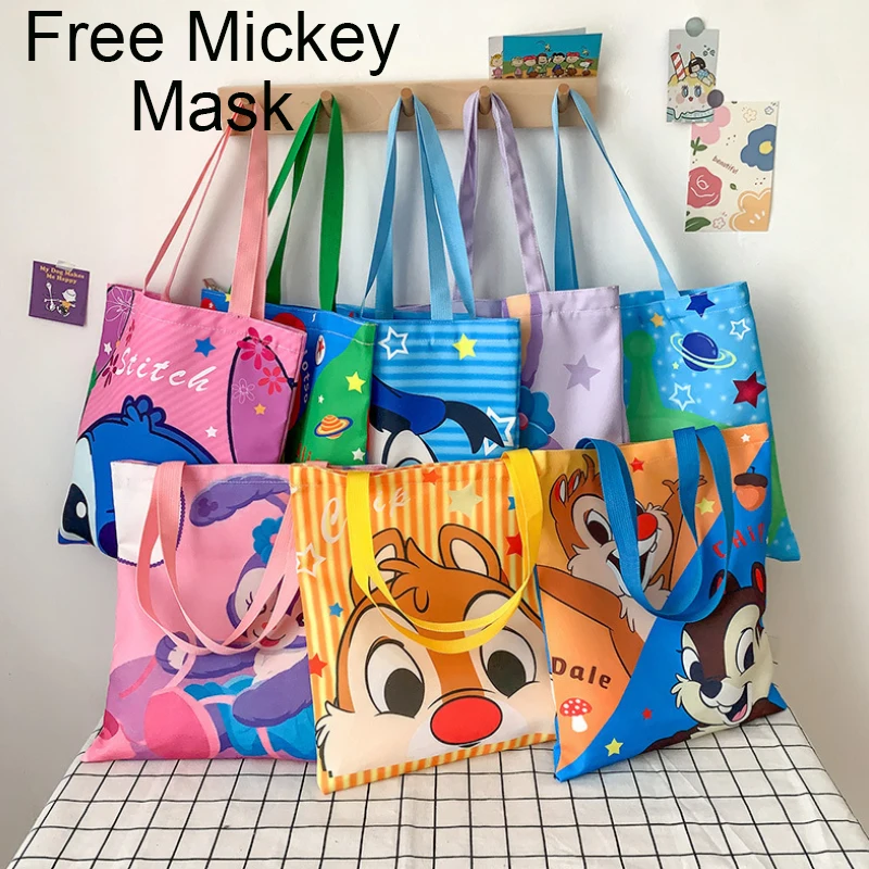Школьная сумка Disney с изображением Микки, милая холщовая вместительная сумка для покупок для студентов колледжа, с рисунком стеллало, Дональ...