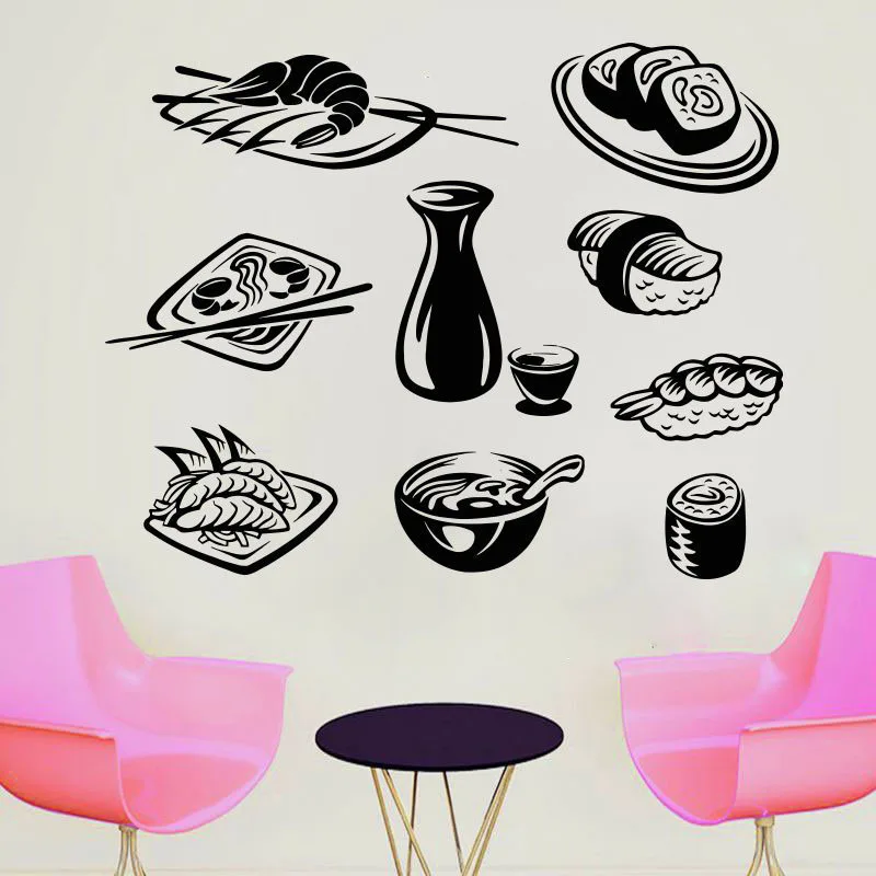 Наклейка на стену для суши рисовые рулоны палочки рыбы японский вкусный Ресторан
