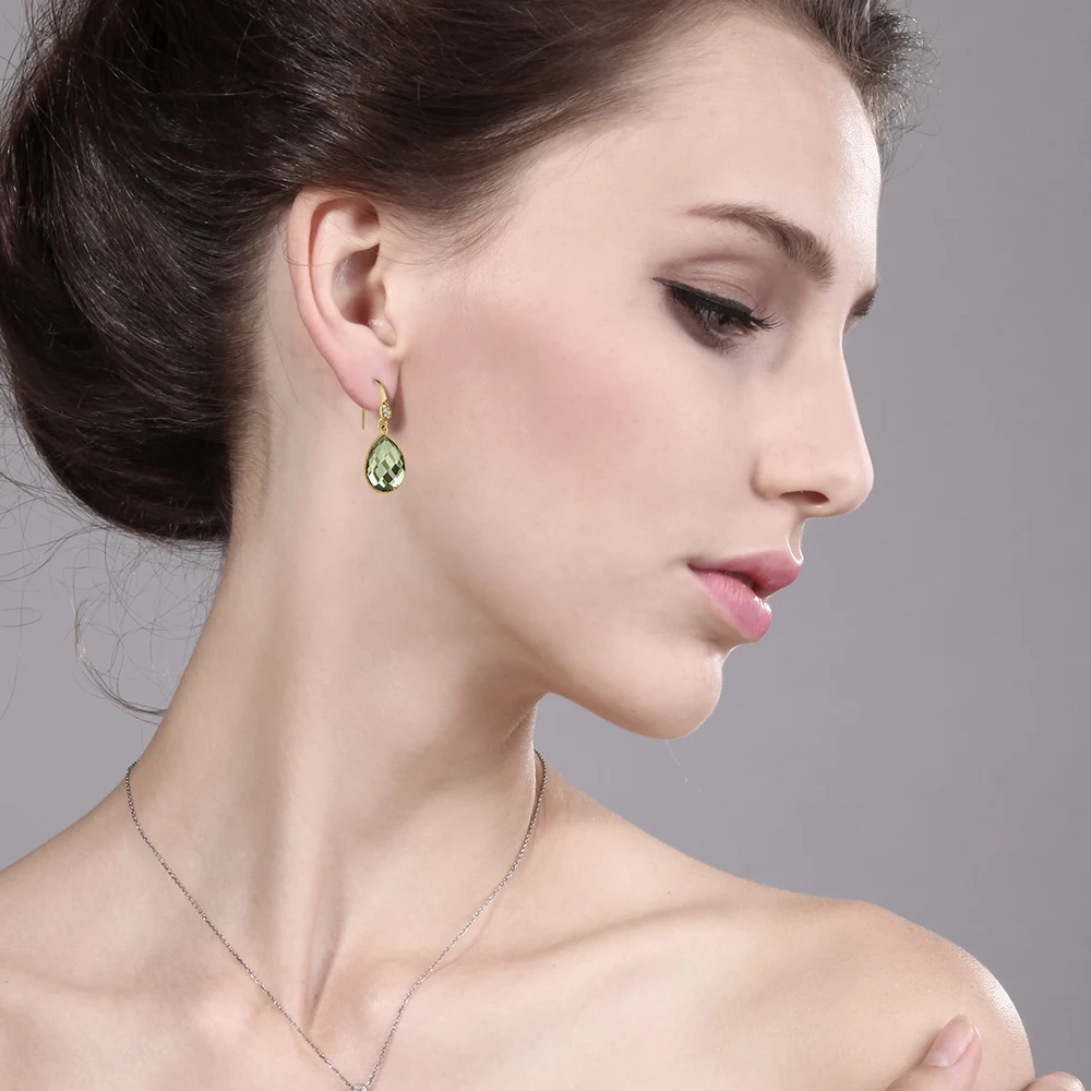 Серьги GemStoneKing 13 00 карат в форме груши Зеленый Натуральный Аметист позолоченные 925