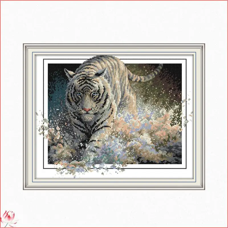 

Domineering Tiger Printed Cross Stitch Kit 14ct 11ct Canvas Fabric Embroidery Kit DIY Animal Pattern Sewing Set Home Decoration