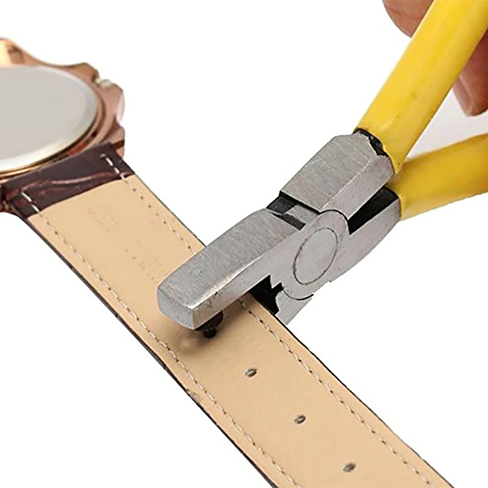 

Q09 Universal Hand Leather Strap Watch Band Belt Rubber Handle Punching Tool Yellow Small Hole Punch Pliers Hole Hand Tool