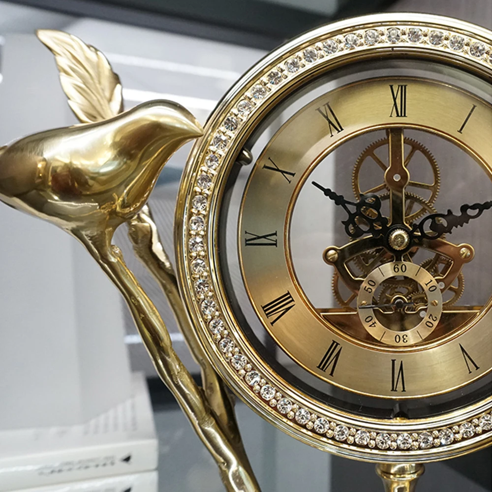 Роскошные золотистые латунные часы домашний докор статуя птицы украшение для