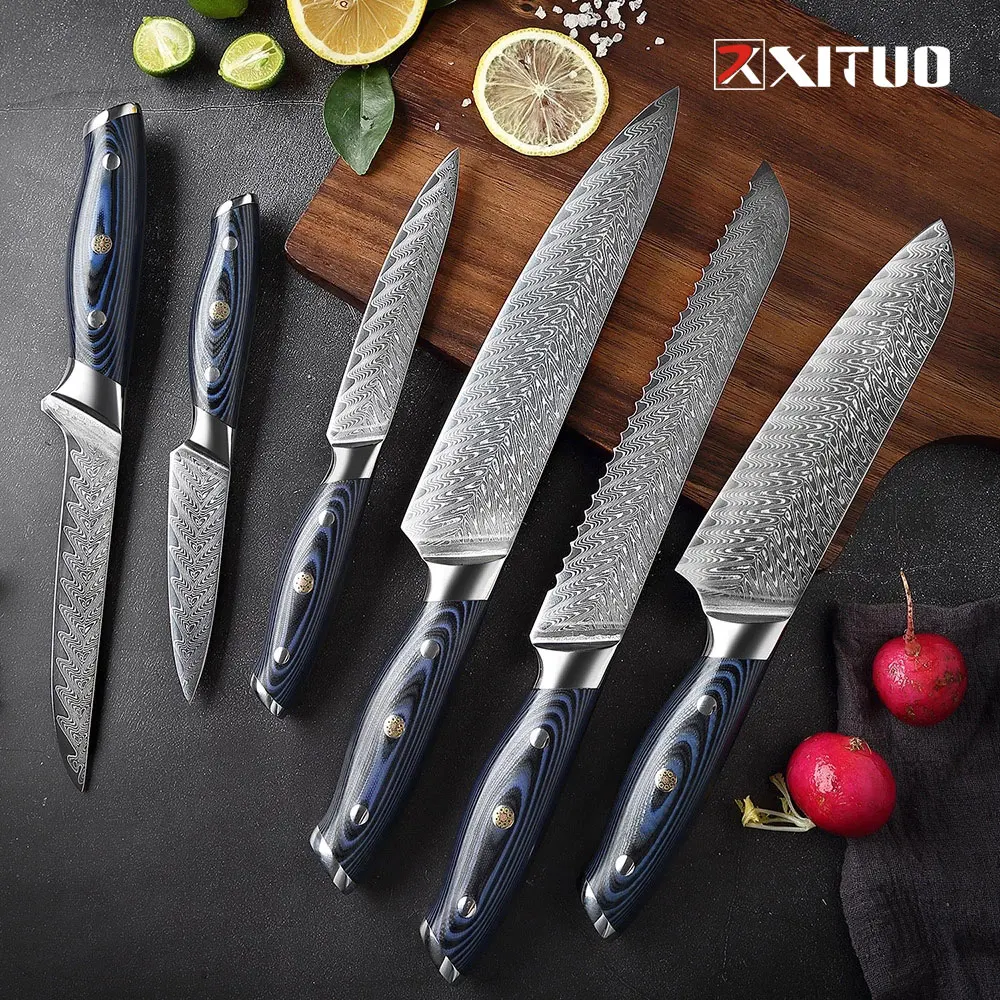 

XITUO Kitchen Knife Set Professional Damascus Steel Chef Bread Paring Santoku Ultra Sharp Boning Cook Knife 2-6PCS Knives Set
