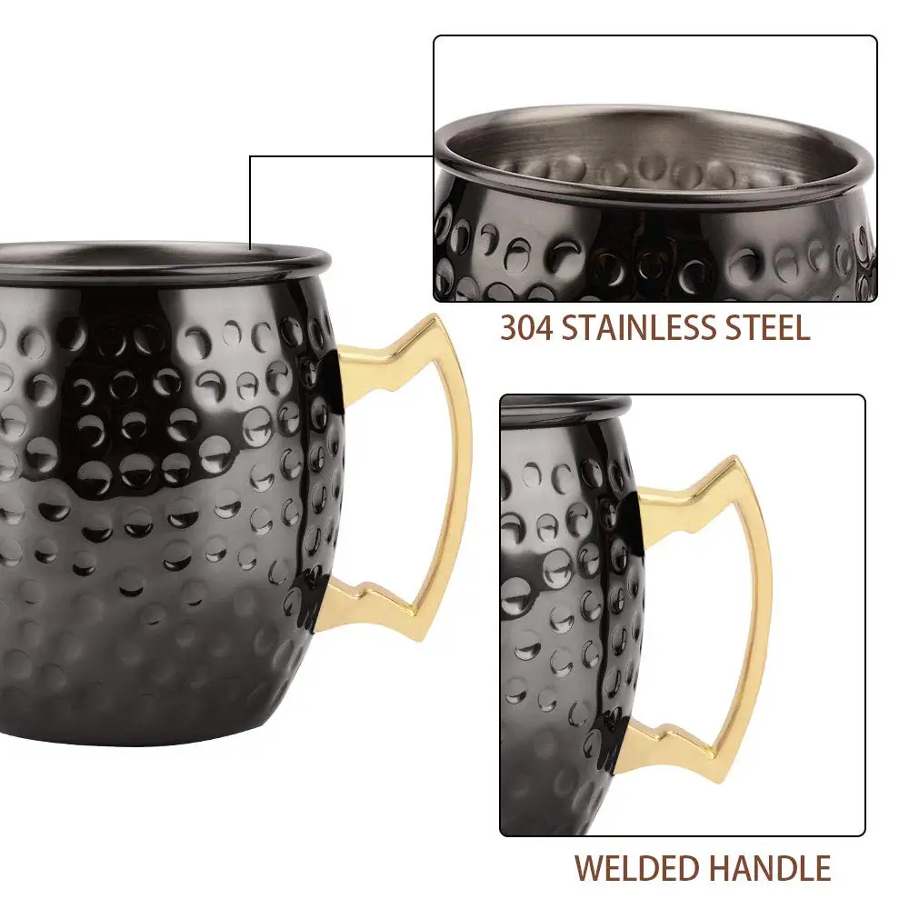 Moscow Mule Copper Mugs Cup Stainless Steel Hammered with Brass Handle 16oz Gift for Christmas and Co | Дом и сад