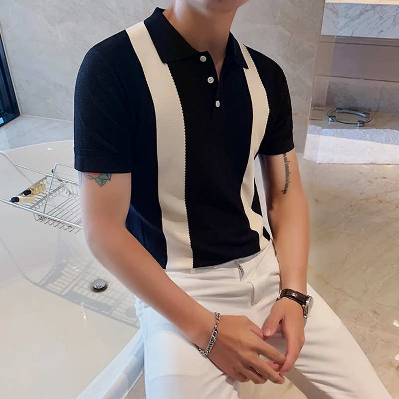 Летняя мужская рубашка-поло 2020 с коротким рукавом вязаная Повседневная