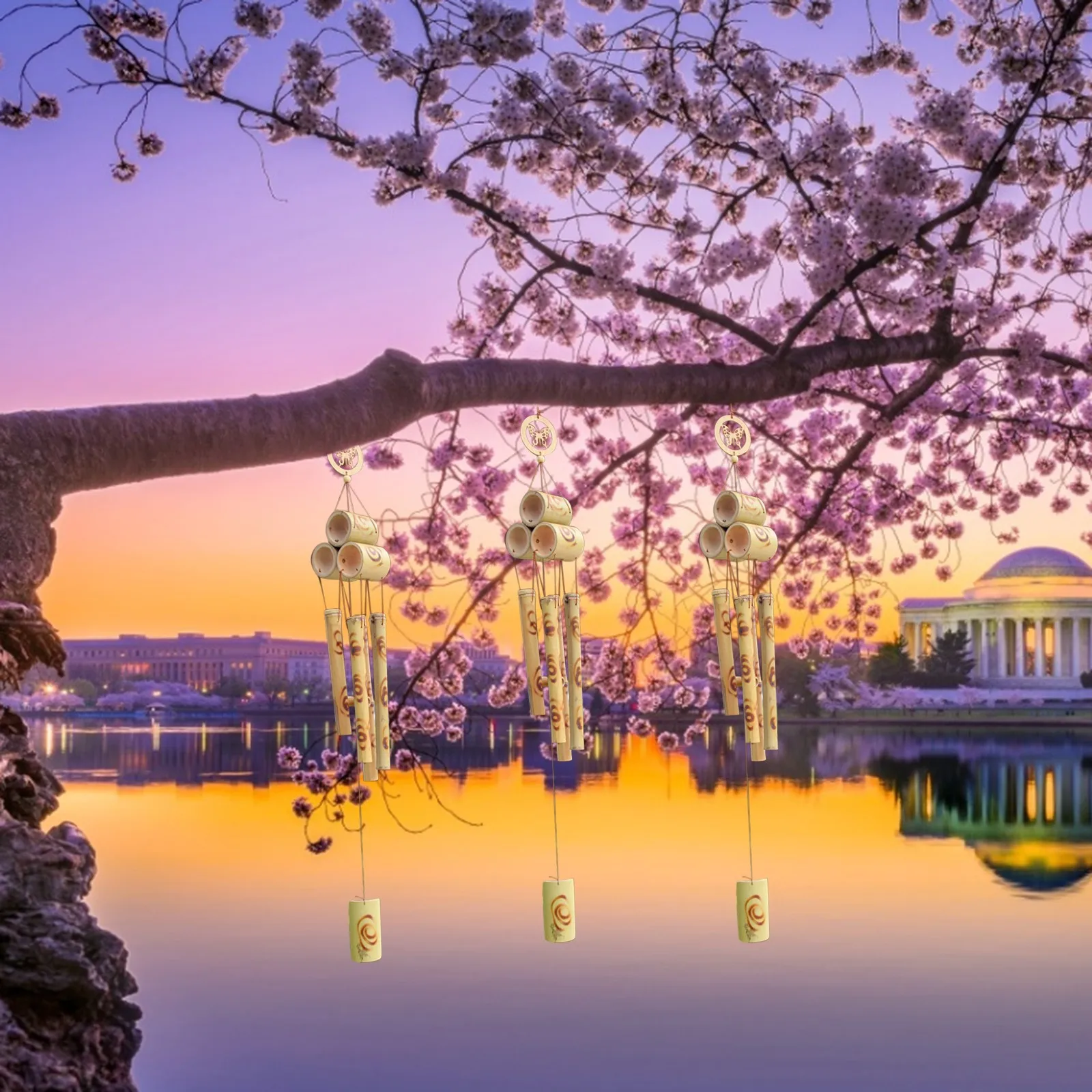 

Creative Bamboo Windows Yard Decor Bamboo Handmade Wind Chimes - Indoor Outdoor Soothing Melodic Tones Decoration Accessories