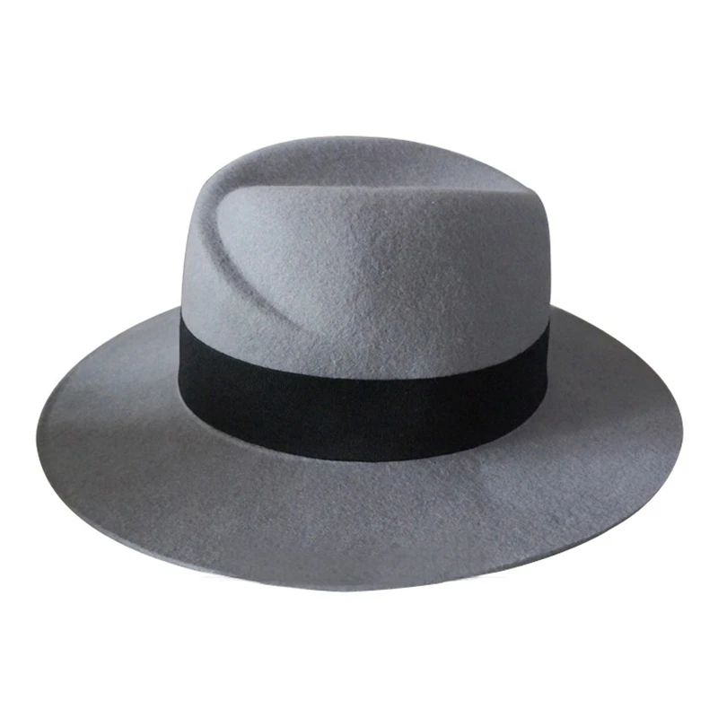 Fashion tyranids wide-brimmed m fedoras wool fedoras wide brim Light gray fedoras hat Panama