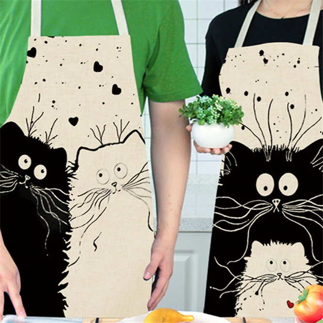 

Nordic Style Apron Funny Cartoon cat Printing Brief Adult Child Creative Apron Kitchen Baking Cooking Accessories Bib Aprons