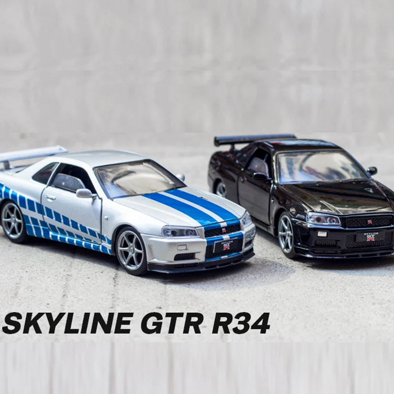 Модель литая автомобиля 1:32 GTR R34 Skyline Ares Металлическая машинка из сплава игрушки