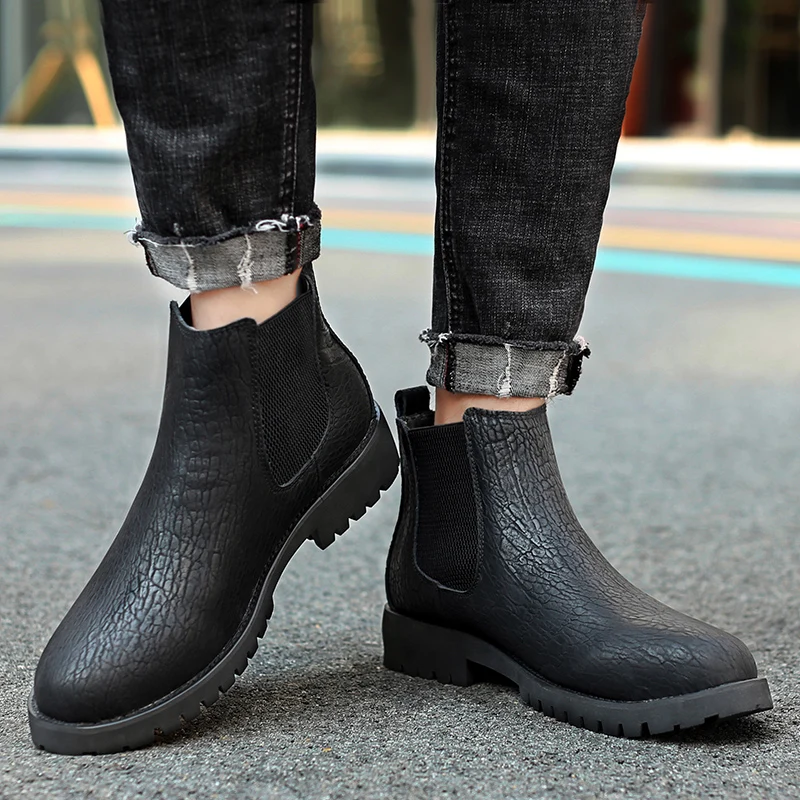 Men's Chelsea Boots Leather Casual Shoes Fashion Rubber Sole Non-slip Comfort Business Footwear Winter Quilted for Men | Обувь