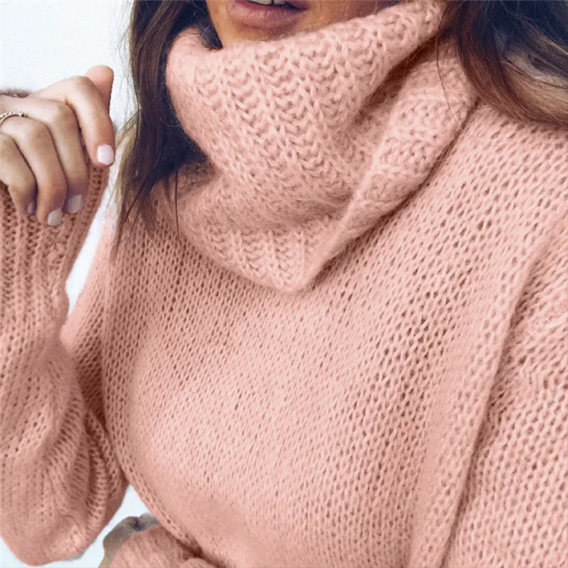 Свитер с высоким воротом Женский Однотонный свитер длинным рукавом вязаный