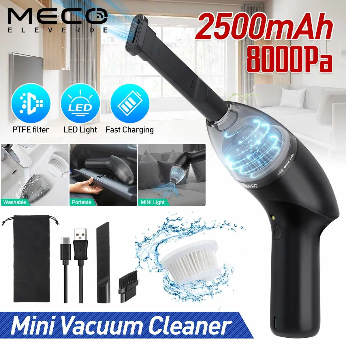 

MECO 8000Pa Mini Vacuum Cleaner Keyboard Cleaner Cordless Handheld Compressed Desk Cleaning Machine with LED Light Dust Hairs