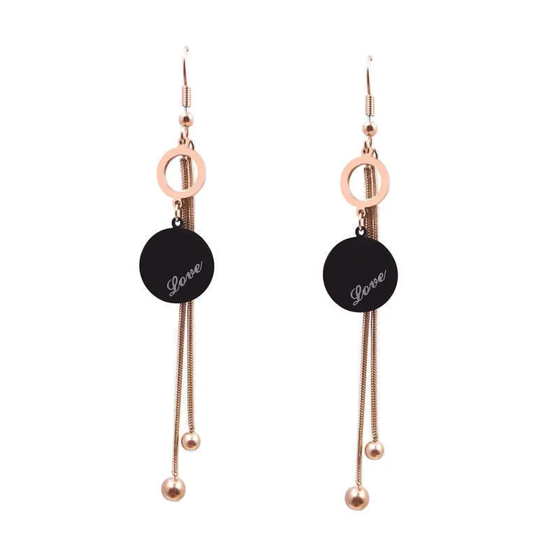 

TOSAKO Stainless Steel Drop Earring Black Round Letter Titanium Stud 2021 Trend Jewelry
