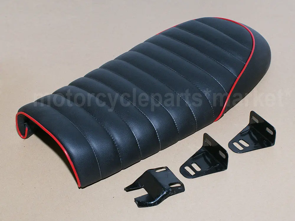 Черное/красное мотоциклетное Ретро сиденье винтажное плоское Brat для Кафе Racer