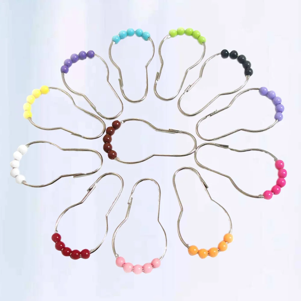 

12 Pcs Practical Bath Rollerball Acrylic Shower Colorful Curtain Hooks Glide Rings Convenient Home Bathroom Accessories (Random